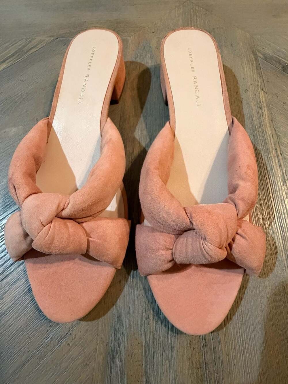 Loeffler Randall Emilia Pink Suede Knot Mule Sandals Size 9.5 B